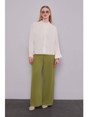 Levidor Yeşil Bol Paça Şifon Pantolon