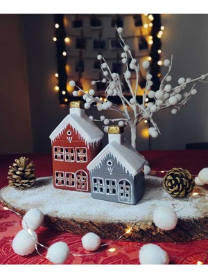 Empressco Ikili Noel Ev Mumluk Biblo Obje, Gri, Şık ve Sıcak Atmosfer Yaratıcı Dekorasyon