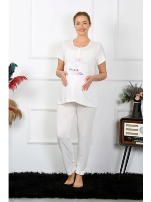 Çamaşır Kenti Kadın Kısa Kol Hamile Lohusa Pijama Takımı Ekru