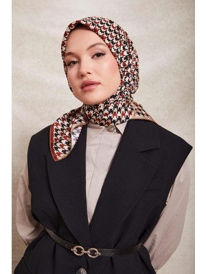 Lêvi D'or Kahve Kazayağı Desen Twill İpek Eşarp