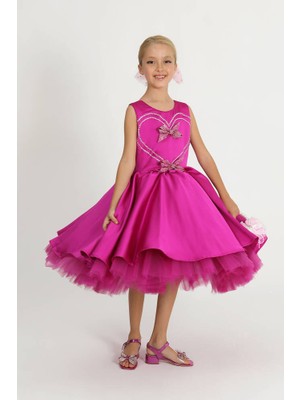 Star Pearl Kids Kız Çocuk Heart Pink Dress Elbise