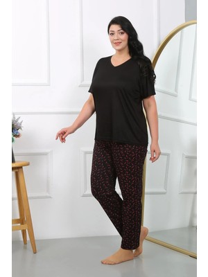 Çamaşır Kenti Kadın Büyük Beden Kısa Kol Penye Pijama Takımı Siyah
