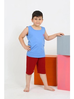 Çamaşır Kenti Erkek Çocuk Sıfır Kol Şortlu Mavi Penye Pijama Takımı