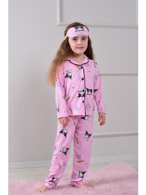 Pistyle Kız Çocuk Kuromi Desenli Pembe Renki Uyku Bantlı Pijama Takımı