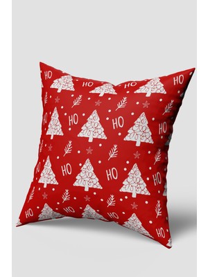 Empressco Kırmızı Noel Temalı Çam Ağacı ve Ho Ho Yazılı Yılbaşı Kırlent Kılıfı
