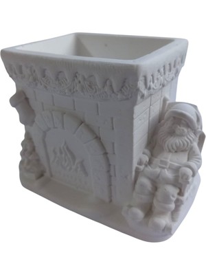 Empressco Beyaz Noel Baba Şömineli Masaüstü Dekor Kalemlik, Yeni Yıl Temalı Şık ve Sevimli Tasarım