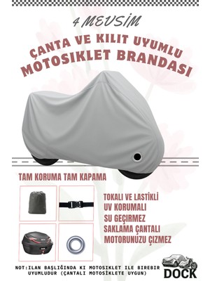 Dock Gri Kadırga KD-125 Kilit ve Çanta Uyumlu Motosiklet Brandası(4 Mevsim)