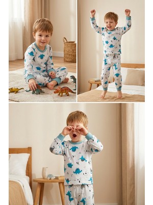 Baby Class Erkek Çocuk  Pamuklu Uzun Kollu Pijama Takımı Dinazor 3-4 Yaş