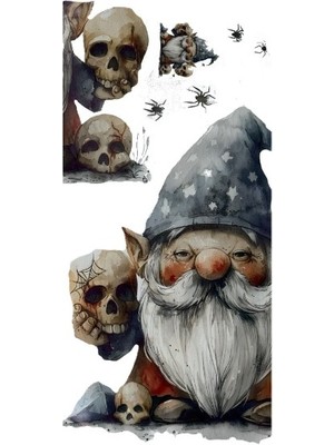 Marsilyan Gotik Cüce ve Kafatası Halloween Duvar Sticker Seti