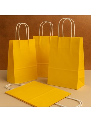 Orbak Kağıtçılık Sarı Renkli Kraft Kağıt Çanta 18X8X24 cm – 5’li Paket | Hediye Poşeti & Hediye Paketi