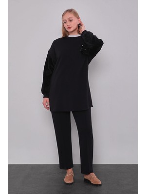 Lêvi D'or Siyah Kürk Kol Detaylı İkili Takım