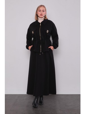 Levidor Siyah Gold Fermuar Detaylı Etek Takım