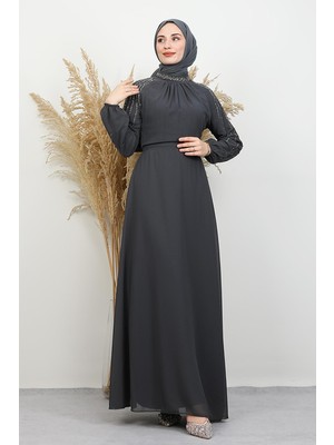 Giza Store Semra Tesettür Elbise Koyu Gri