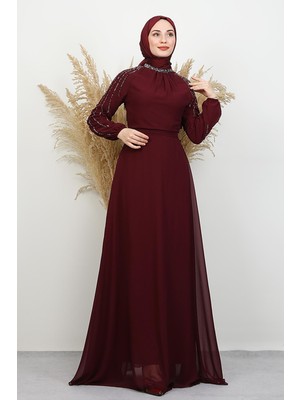 Giza Store Semra Tesettür Elbise Koyu Bordo