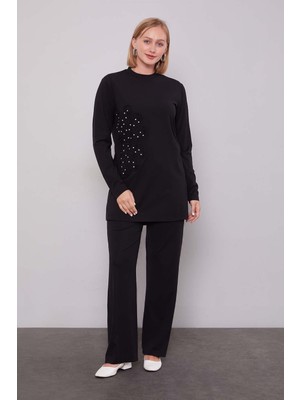 Levidor Siyah Kenar Desen Detaylı Taşlı Ikili Takım