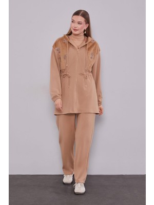 Levidor Camel Gül Detaylı Bel Büzgülü Ikili Takım