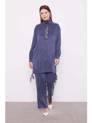 Levidor Lacivert Dik Yaka Düğme Detaylı Cupra Ikili Takım