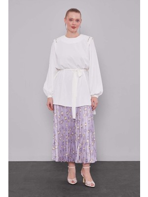 Levidor Lila Piliseli Desenli Etek Takım