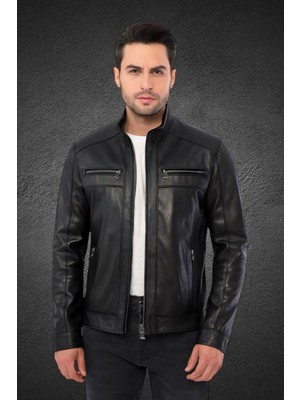 Evasim Hakiki Kuzu Deri Erkek Deri Mont (Siyah)