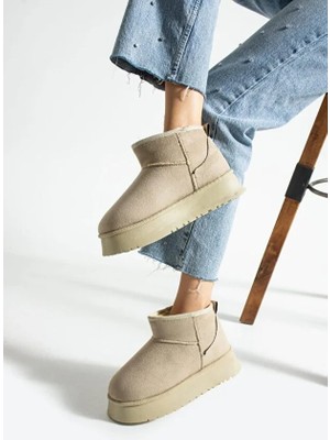 Ec Store Süet Kadın Kışlık Ev ve Dışarı Botu Terliği Ug Model Yüksek Kalın Tabanlı Kışlık Içi Yünlü Tüylü