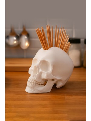 Alvina Atölye Punk Tarzı Kafatası Kürdanlık – Dekoratif Masa Üstü Kürdan Tutucu - Bioplastik