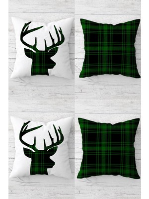 Empressco Renkli 4'lü Geyik Temalı Fermuarlı Yastık Kılıfı Takımı, Noel ve Yılbaşı Dekoru