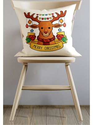 Empressco Beyaz Geyikli Yılbaşı Kırlent Kılıfı, Noelle Şık Dekorasyon Parçası