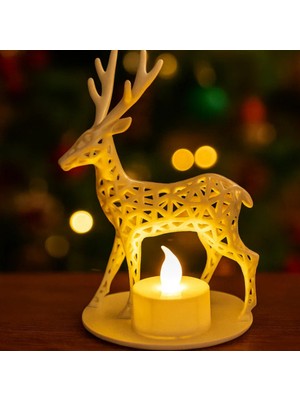 Empressco Beyaz LED Mumlu Noel Voronoi Geyiği Yılbaşı Dekor Süsü