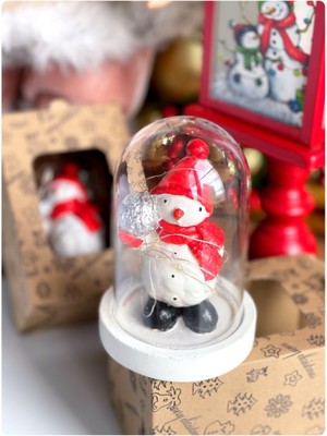 Empressco Noel Işıklı Küre Fanuslu Sevimli Kardan Adam Biblo Kırmızı Renkli