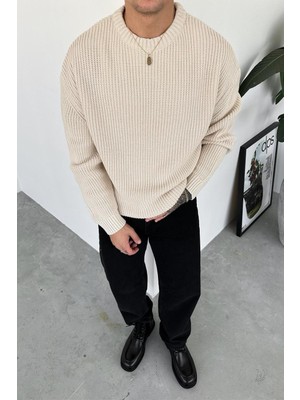 Erkek Bol Kesim Fitilli Dokulu Triko Kazak