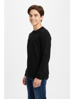 New Kids Mevsimlik Düğme Detaylı Bawelna Kumaş Uzun Kollu Erkek Çocuk Sweatshirt