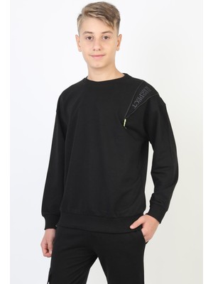 New Kids Siyah Erkek Çocuk Sweatshirt Fermuarlı Kapüşonlu Günlük Kullanım İçin Ek Özellikli