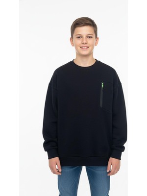 New Kids Bisiklet Yaka Cep Fermuar Detaylı Erkek Çocuk Sweatshirt
