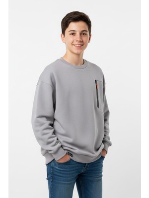 New Kids Bisiklet Yaka Cep Fermuar Detaylı Erkek Çocuk Sweatshirt