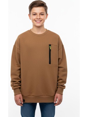 New Kids Bisiklet Yaka Cep Fermuar Detaylı Erkek Çocuk Sweatshirt