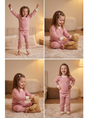 Baby Class Kız Çocuk %100 Pamuklu Uzun Kollu Pijama Takımı Line 5-6 Yaş
