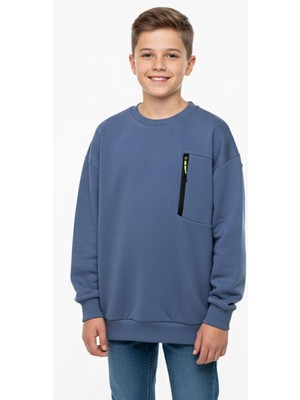 New Kids Bisiklet Yaka Cep Fermuar Detaylı Erkek Çocuk Sweatshirt