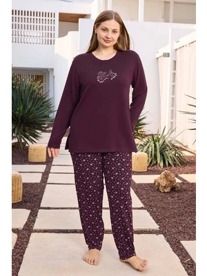 Aydoğan Büyük Beden Viskon Kadın Uzun Kol Pijama Takımı 250498 MÜRDÜM02