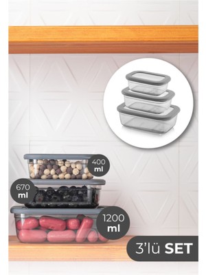 Vienev Foly Poli Dikdörtgen Saklama Kabı Sığ 1X(1200 Ml, 670 Ml, 400 Ml)