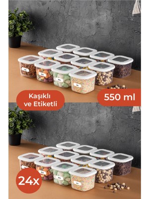 Vienev Etiketli Kaşıklı Foly Kare Erzak Saklama Kabı Seti 24LÜ 0,55 Küçük Boy Beyaz