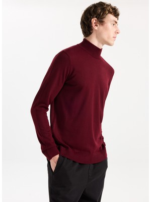 Limon Yarım Balıkçı Yaka Basic Düz Bordo Erkek Kazak MML5WM-KZK9527