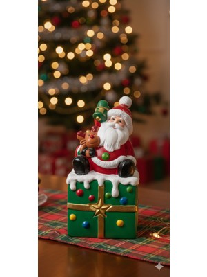 Empressco Neşeli Noel Baba Heykeli, Kırmızı, Dekoratif, 38X19CM, Sıcak Hediye