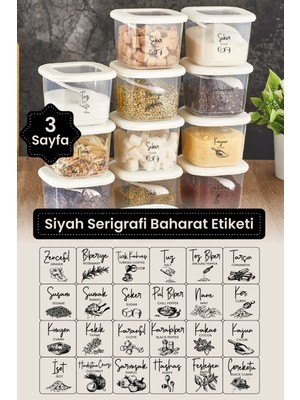 Vienev 3 Adet Siyah Serigrafi Baharat Etiketi