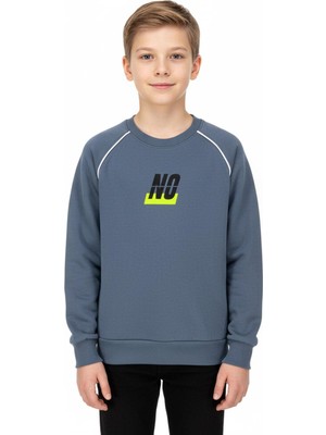 New Kids No Baskılı Kapşonsuz Rahat Indigo Renk Erkek Çocuk Sweatshirt
