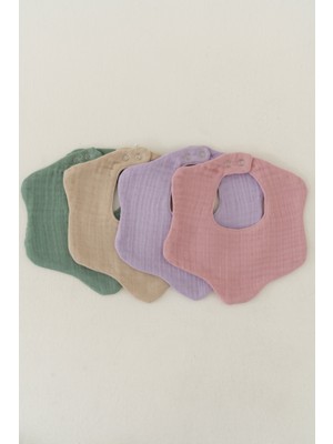 Elibaby 4'lü  Organik Pamuk 8 Katlı Multi Müslin Çiçek Kız Bebek Salya ve Mama Önlük,yakalık (Model 2)