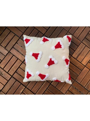 Empressco Yılbaşı Temalı Noel Baba Şapkalı Işlemeli Kırlent Kılıfı, Beyaz