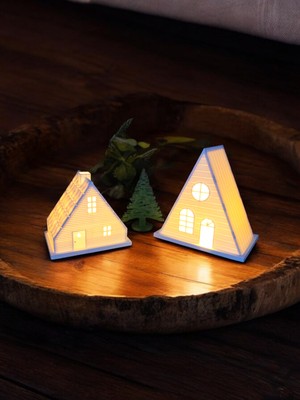 Empressco Beyaz Kış Evleri Seti, Çam Ağacı ve Mumluk ile Yılbaşı Dekorasyonu