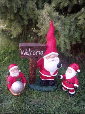 Empressco Yılbaşı Temalı 3'lü Noel Baba Heykeli Seti, Polyester, Welcome Yazısı