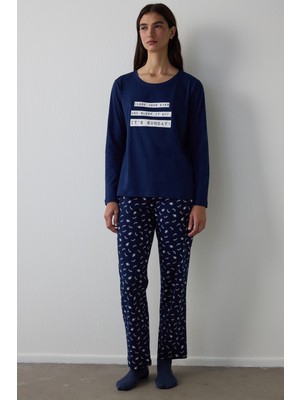 Penti Lacivert It's Sunday Pantolon Pijama Takımı