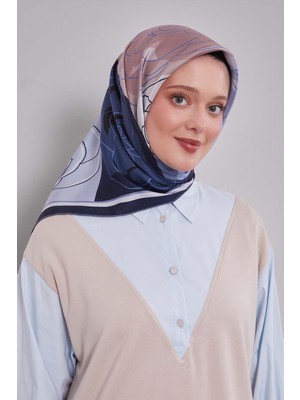 Lêvi D'or Lacivert Soyut Çiçek Twill İpek Eşarp